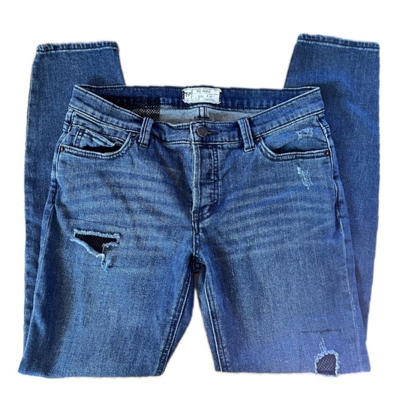 Free People Fishnet Skinny Jean in Tupelo Blue Size 26 With Button Fly - Picture 1 of 12